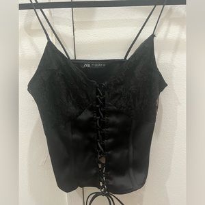 Zara Black Lace Corset Style Top; size small
